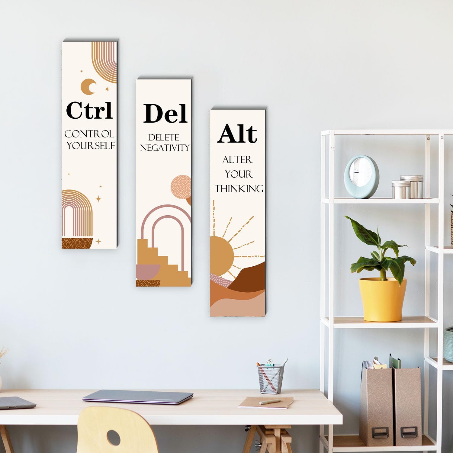 3 piezas de accesorios inspiradores de oficina para mujer, diseño simple y moderno, decoración colgante de madera, letreros divertidos con citas de