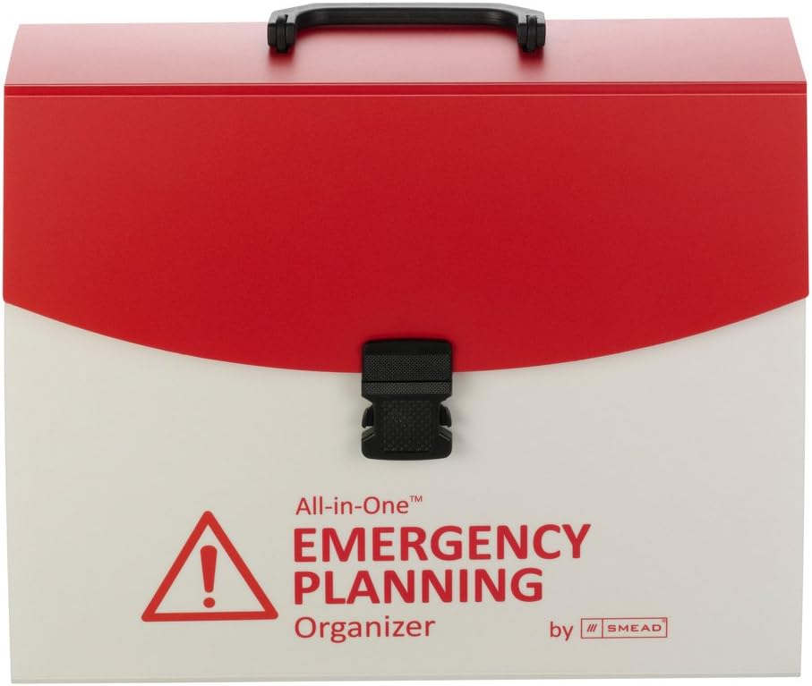Smead Organizador de planificación de emergencia todo en uno, 13 bolsillos, tamaño carta, cierre de pestillo, blanco y rojo (92011)