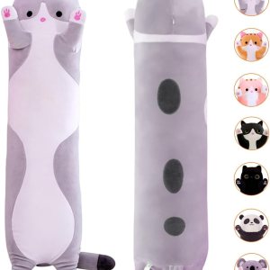 MDXMY – Almohada larga de felpa con diseño de gato, de dibujos animados, animales de peluche, suave y larga, para regalo (color gris, de 35.43 MDXMY – Almohada larga de felpa con diseño de gato, de dibujos animados, animales de peluche, suave y larga, para regalo (color gris, de 35.43