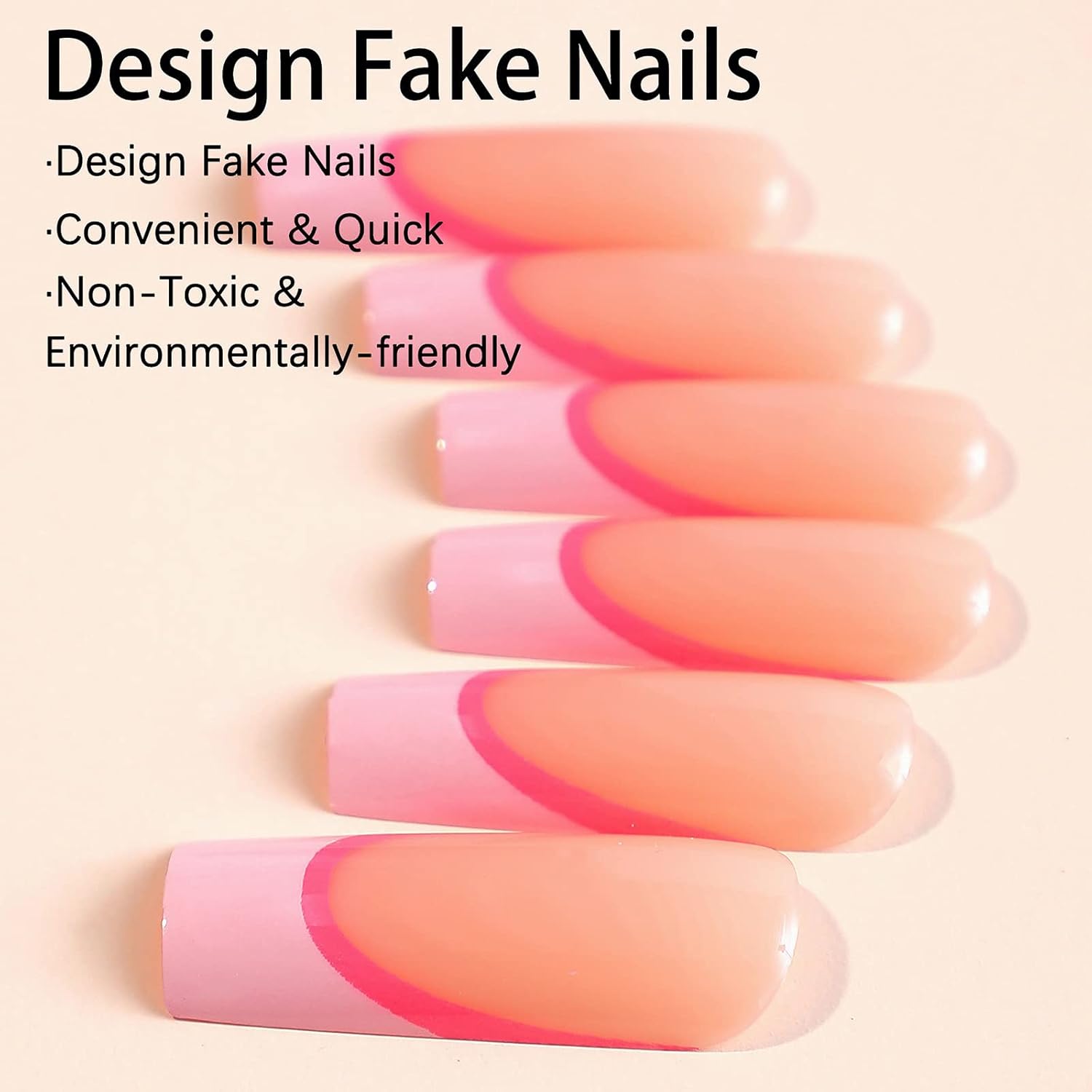MISUD 24 uñas largas cuadradas a presión, uñas postizas Squoval, uñas postizas brillantes con pegamento en uñas rosadas de punta francesa, uñas