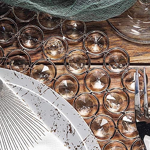 BalsaCircle Platos de metal redondos dorados de 14 pulgadas con cuentas de cristal, suministros de decoración de mesa de catering para cenas, bodas,