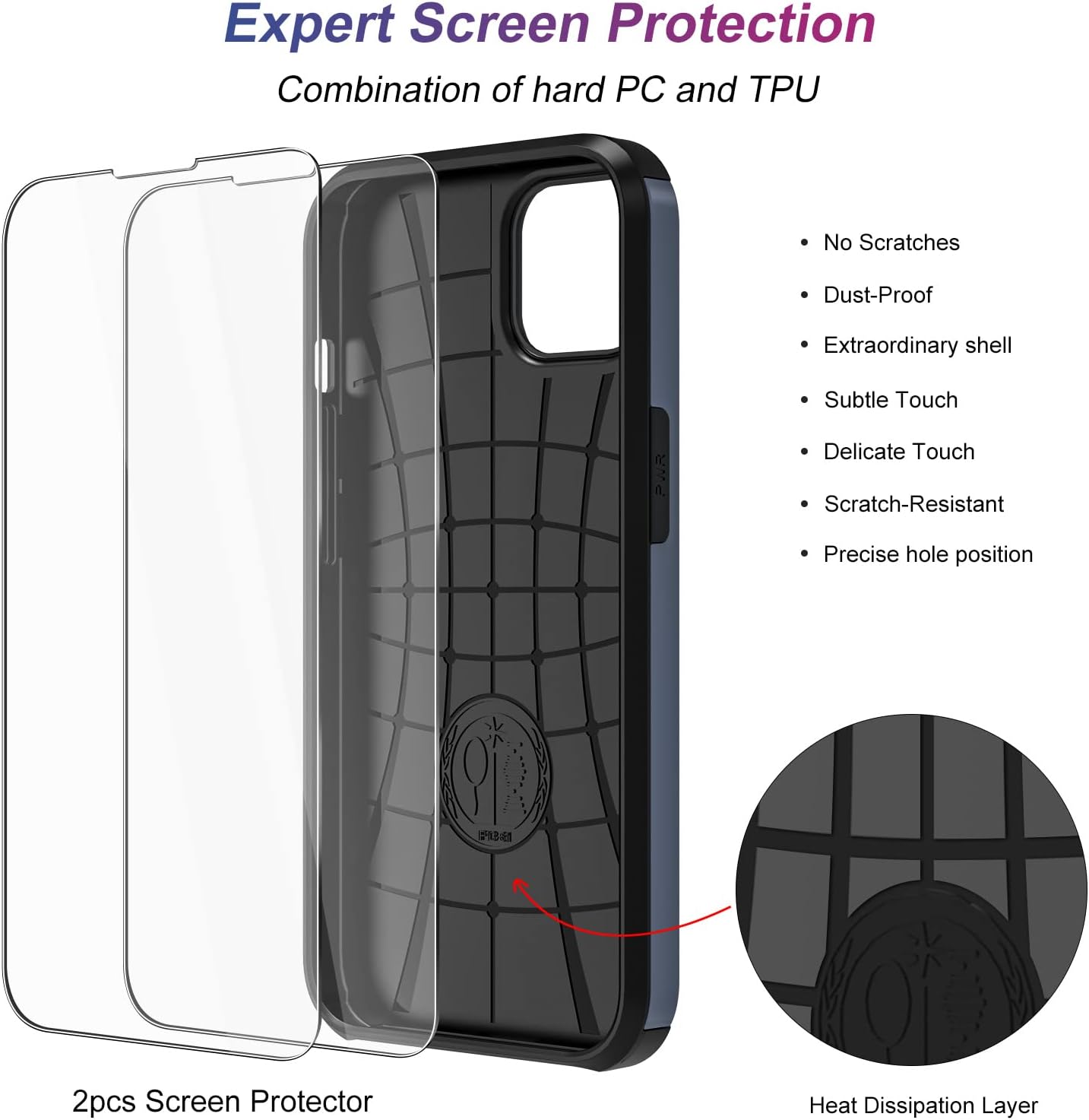 Funda protectora resistente compatible con iPhone 15 con tarjetero (2 unidades), protector de pantalla a prueba de golpes, cartera oculta para