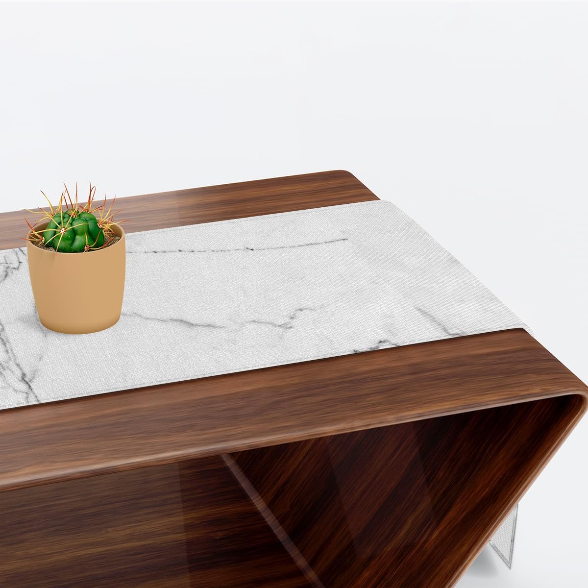Camino de mesa de mármol blanco, mantel de lino rústico, decoración de mesa de comedor de cocina para decoración de fiesta del hogar, 13 x 48
