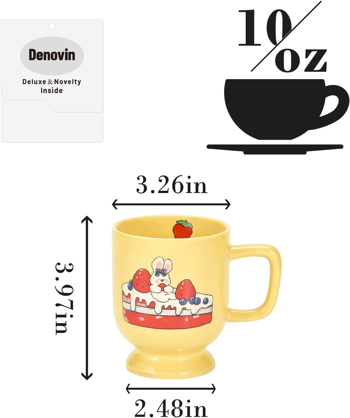 Taza de café de cerámica, tazas y tazas creativas con patrón de conejo y pastel, forma única de taza de 10 onzas para café con leche, capuchino,