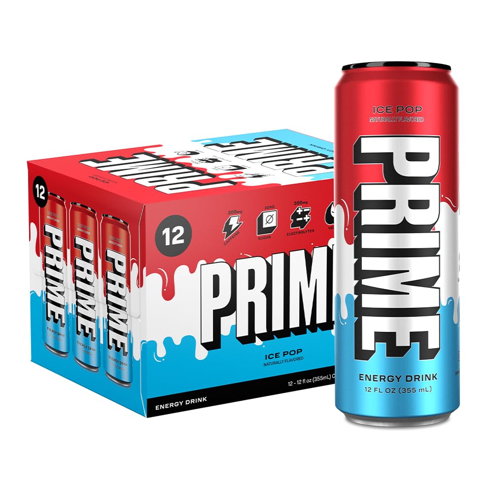 PRIME Energy ICE POP  Bebida energética sin azúcar  Energía preentrenamiento  200 mg de cafeína con 355 mg de electrolitos y agua de coco para