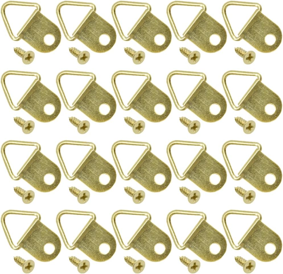 Hocansen 100 ganchos triangulares para fotos, anillos en D, triangulares, sin rastro, con un solo agujero con tornillos para obras de arte, marcos
