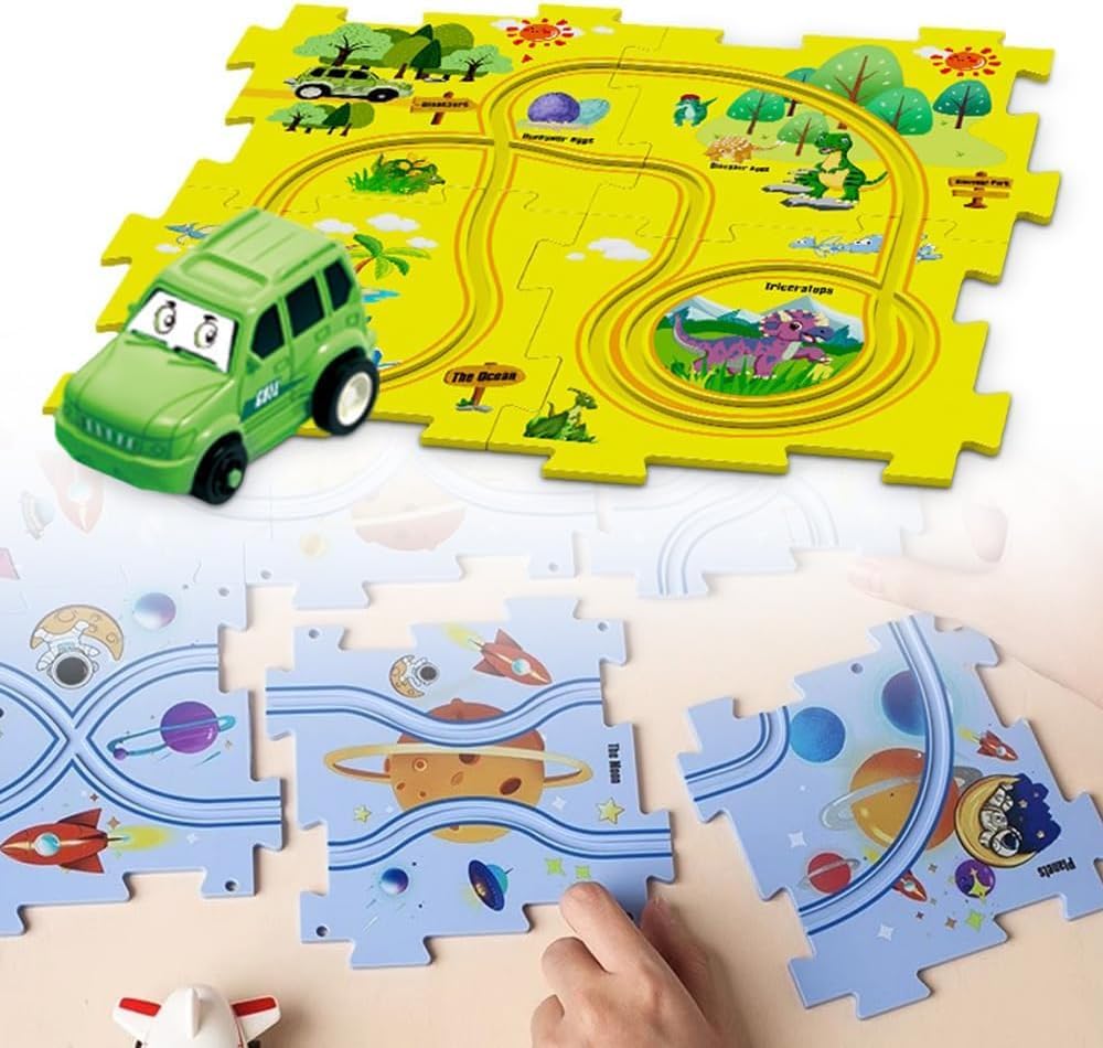 Juego de rompecabezas de coche de pista, carrito eléctrico de ensamblaje, vehículo de juguete y tablero de rompecabezas de montaje, regalos para