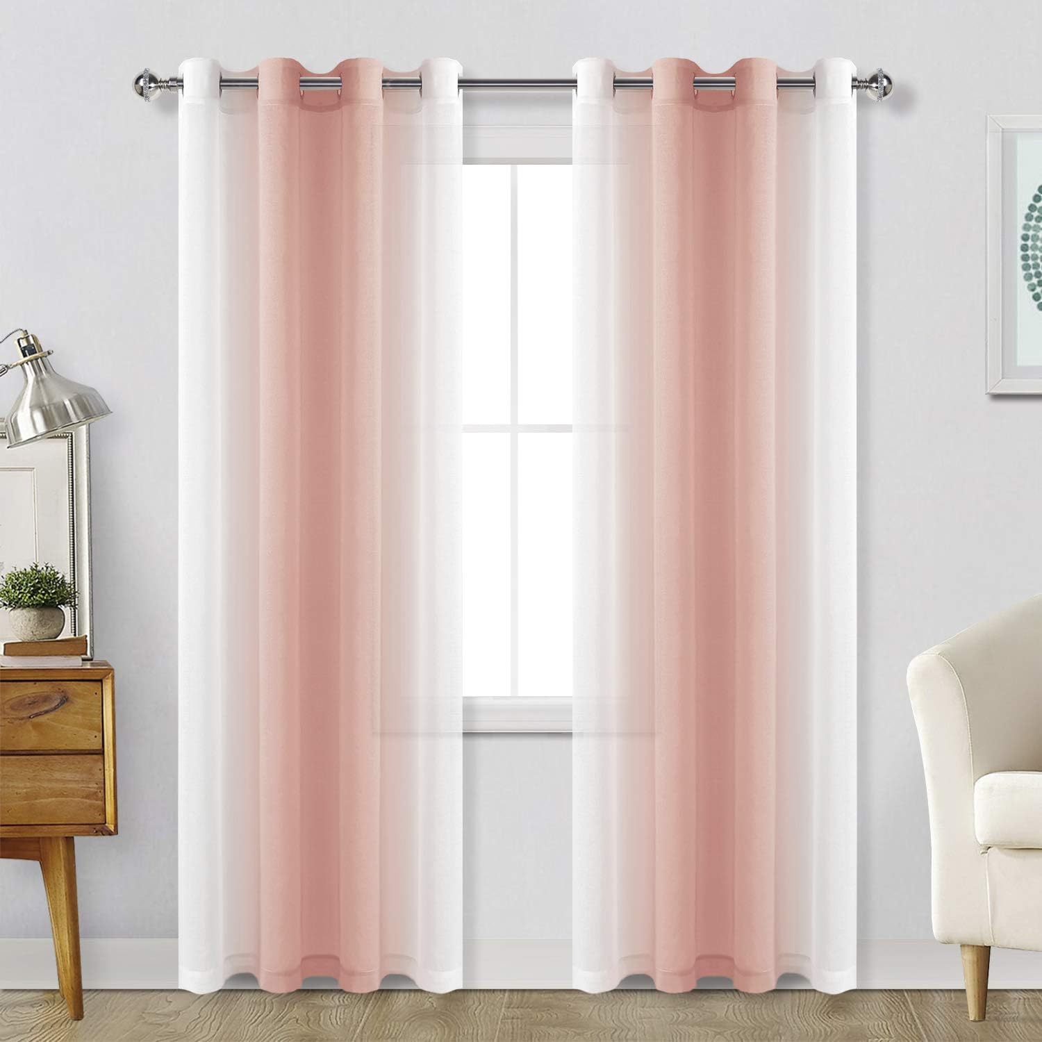 Hiasan Ombre Cortinas transparentes para sala de estar  Cortinas de gasa de lino sintético