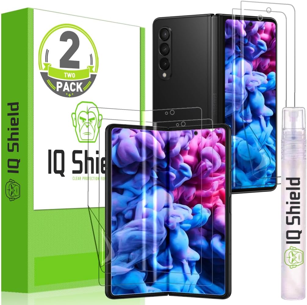IQShield Protector de pantalla compatible con Samsung Galaxy Z Fold 3 (paquete de 2) película de TPU transparente antiburbujas