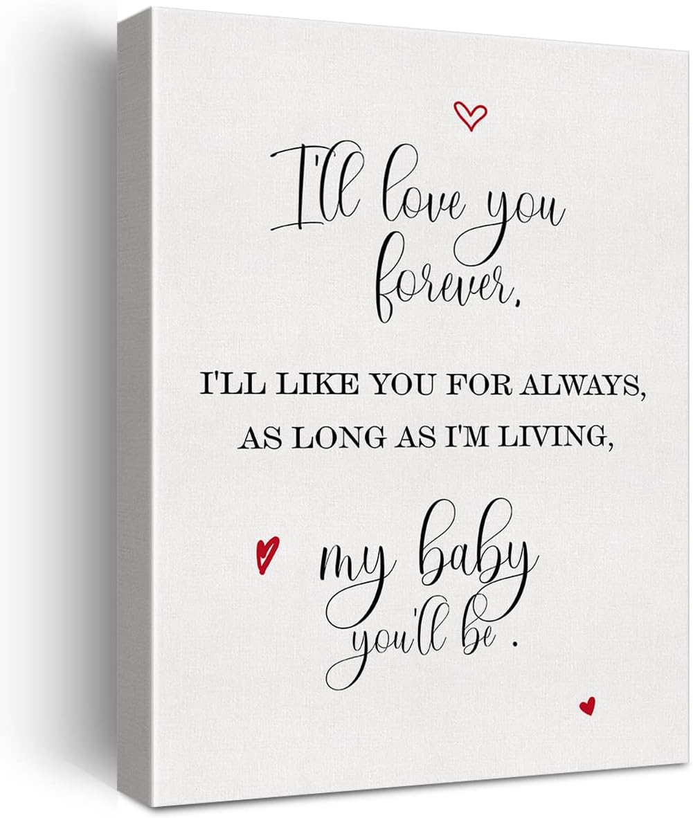 LEXSIVO Lienzo impreso con texto en inglés “I’ll Love You Forever” para el hogar, cuarto del bebé, decoración de pared de 12 x 15 pulgadas, póster