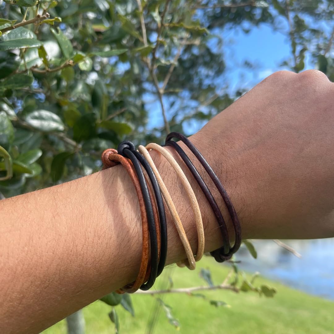 3 mm Men Genuine Leather Bracelet – Handmade Adjustable Cuff, Mens Minimalism Leather Wrap Wristband, Simple Accessories, Premium Leather, Women