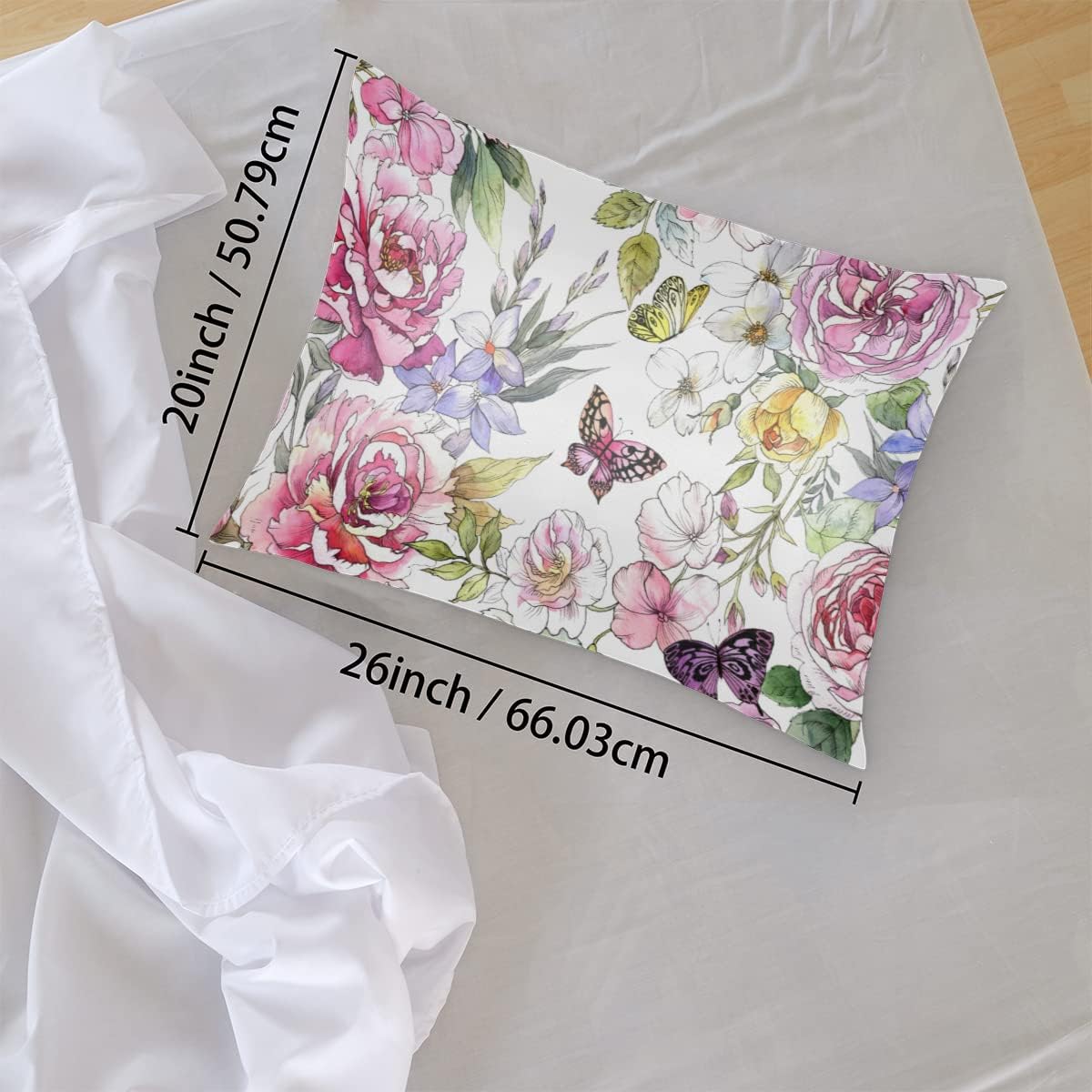 Funda de almohada de satén de mariposa para cabello y piel, funda de almohada de seda de peonía y flores con cremallera, funda de almohada sedosa