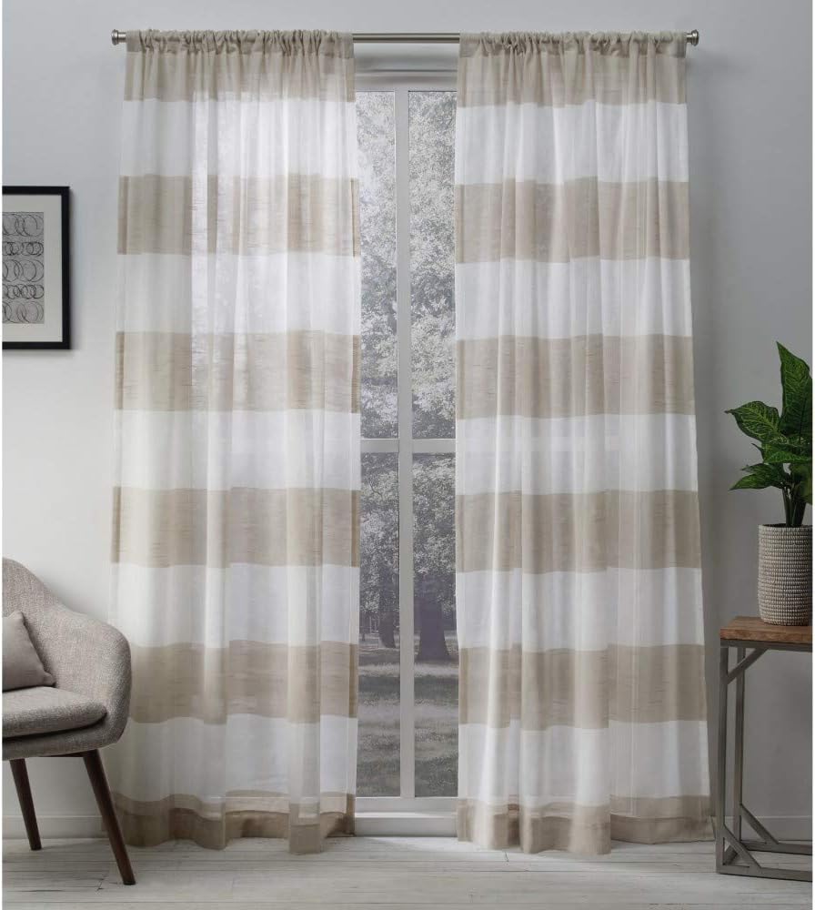 Exclusive Home Curtains Darma – Par de paneles de cortinas de lino semitransparentes para filtrar la luz, con bolsillo para barra, 50 x 96 pulgadas,