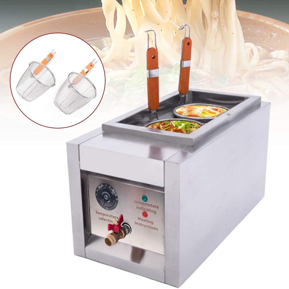 LYNICESHOP Olla de pasta, máquina de cocción de fideos comercial, 2000 W, cocina eléctrica de pasta con cestas, cocina eléctrica para pasta, horno