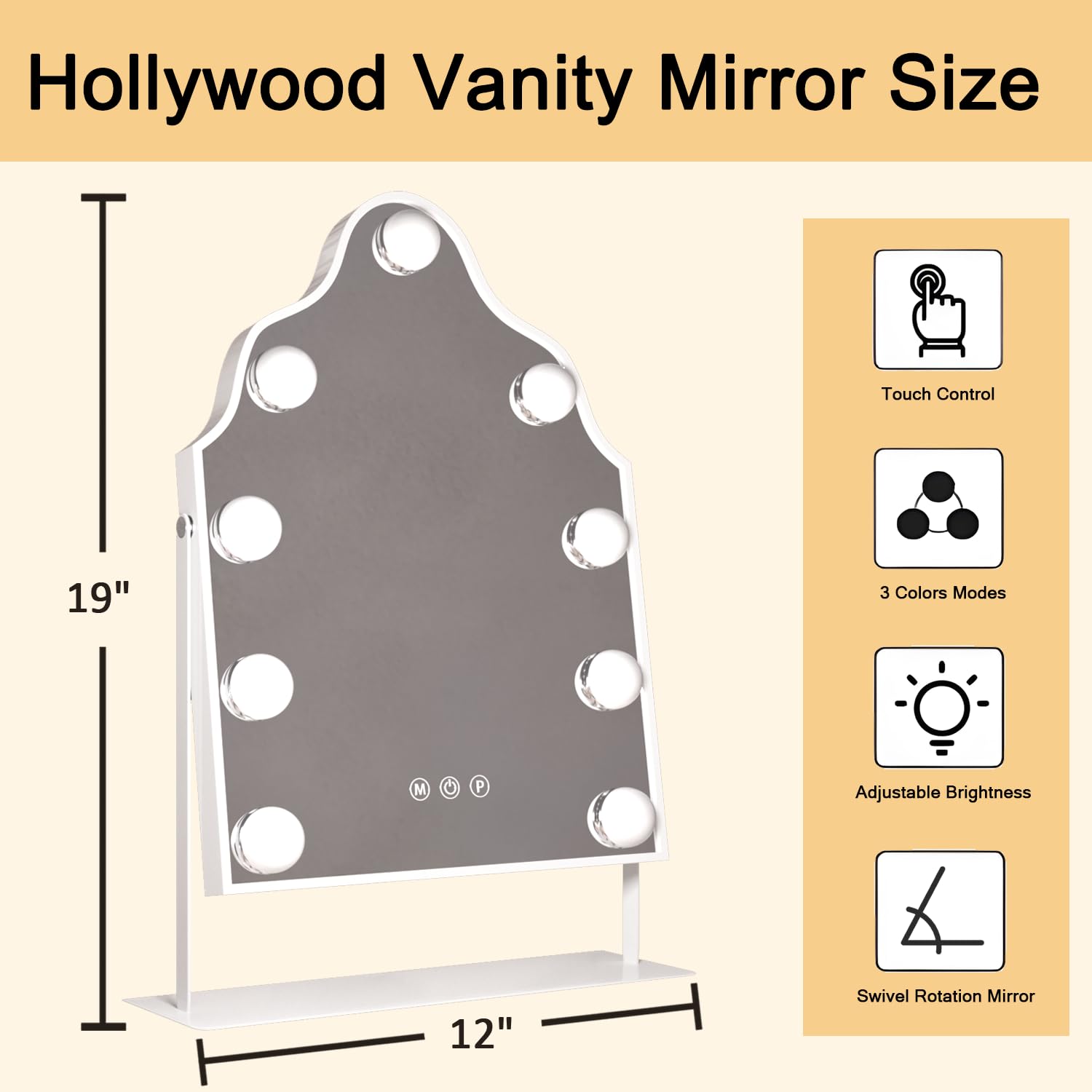 Manocorro Espejo de maquillaje Hollywood con bombillas LED, espejo grande de maquillaje Hollywood, espejo iluminado de tocador, 3 modos de