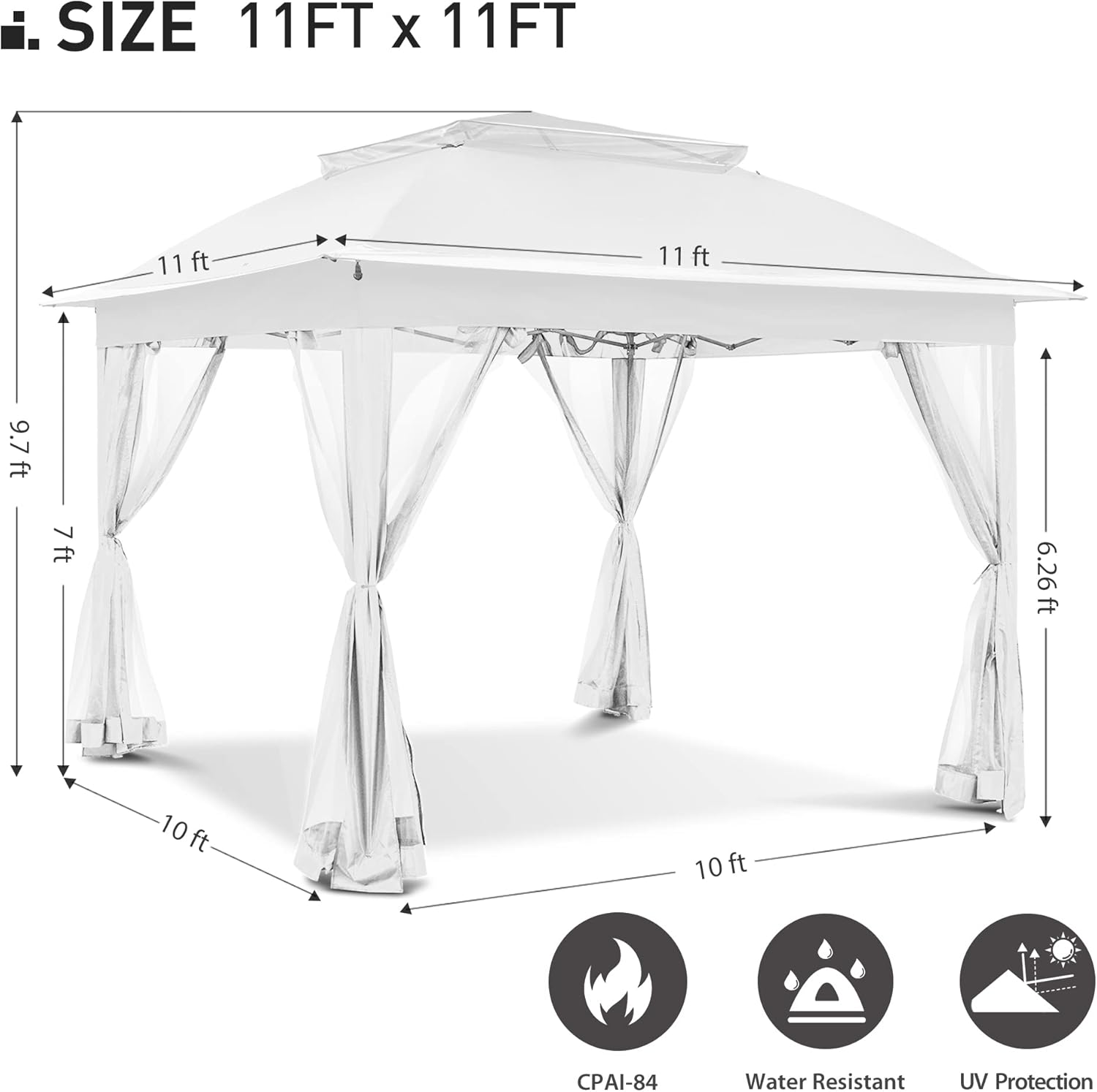 Joyside Gazebo desplegable de 11 x 11 pies para patios, carpa con paredes laterales, carpa para exteriores con mosquitera, toldo desplegable para