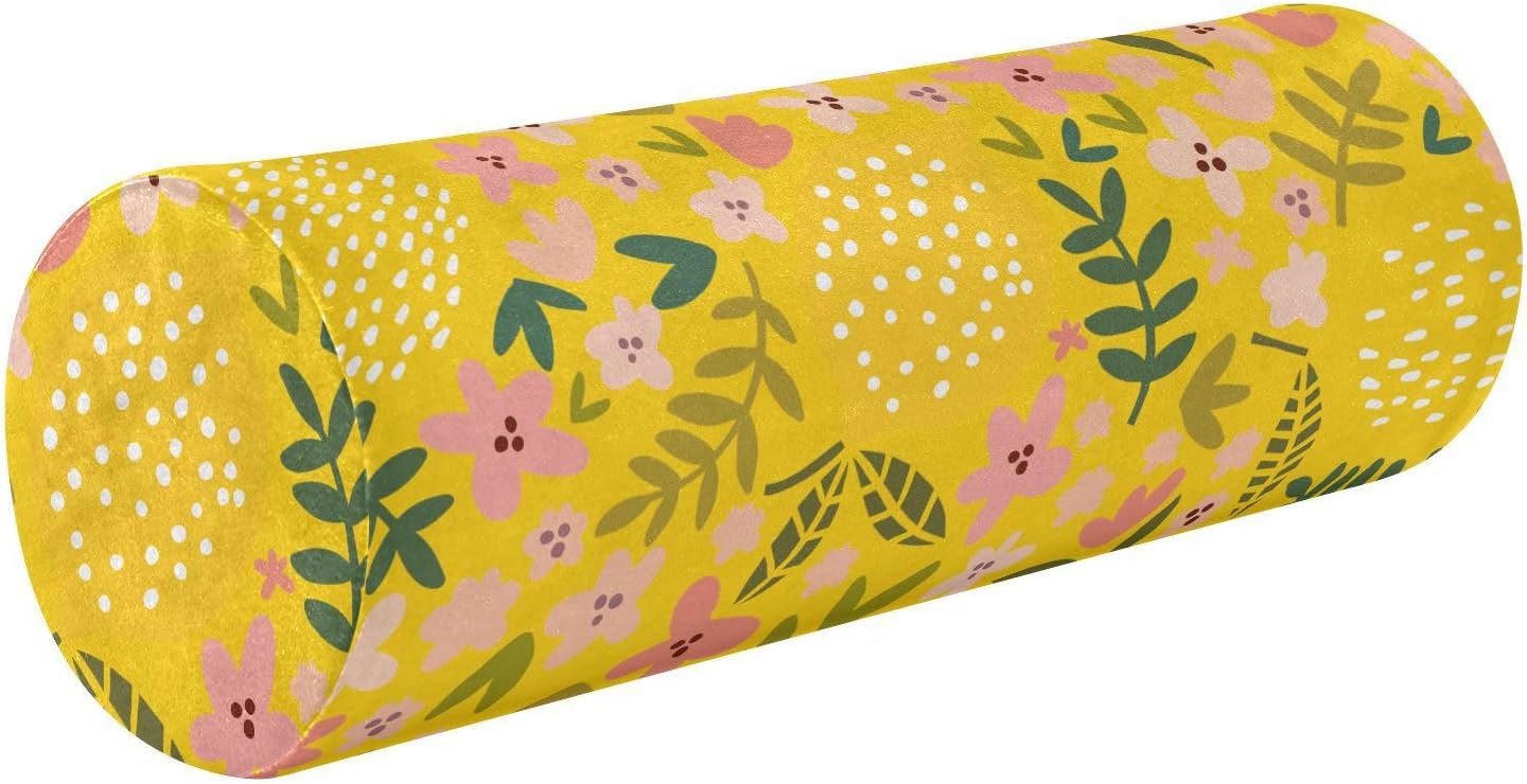 KLL Cojín de almohada con patrón de flores y limón sin costuras, almohada de cuello pequeño, almohada decorativa redonda de 17 pulgadas, almohadas