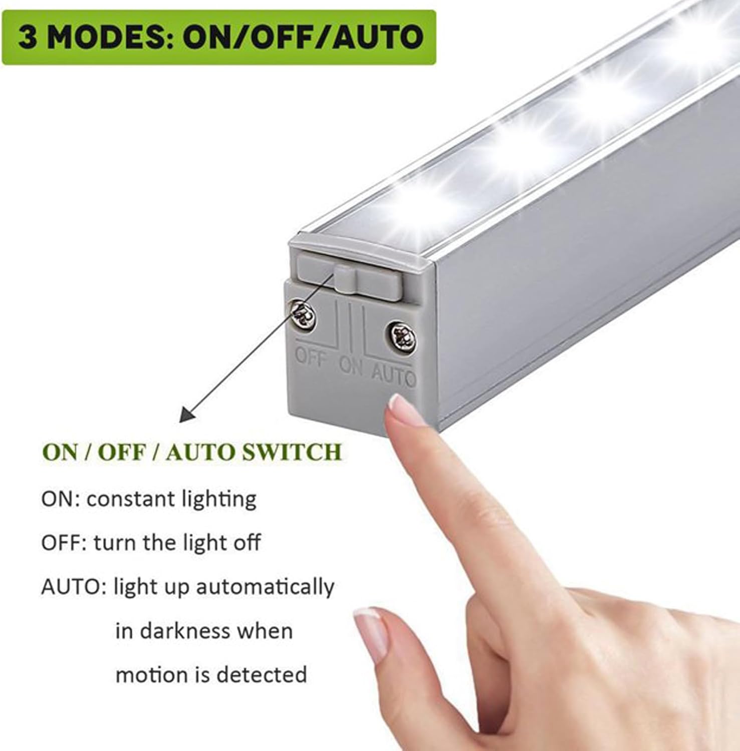 Anomat Luz LED debajo del gabinete,Luz nocturna LED para armario PIR automático, Activación de movimiento, funciona con batería- 20 LED de luz blanca