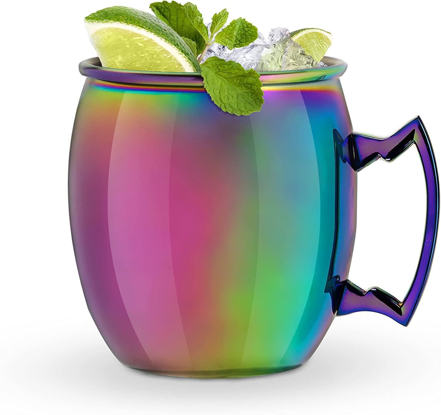 Blush Mirage Moscow Mule – Taza iridiscente, vaso de cóctel de metal de 16 onzas, acero inoxidable, acabado arcoíris, juego de 1
