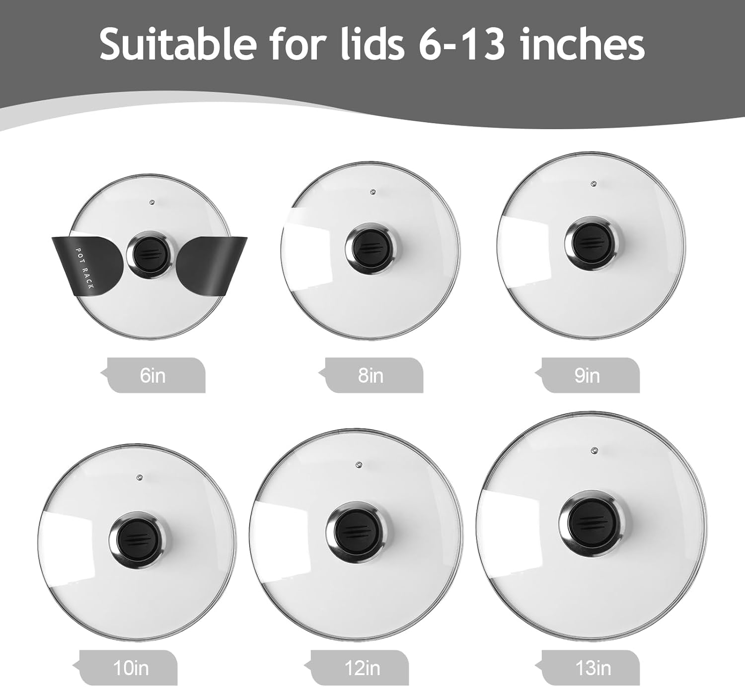 Organizador universal de tapas de olla para gabinete, 4 tapas de sartén para puertas de gabinete, soporte superior para armario de cocina,