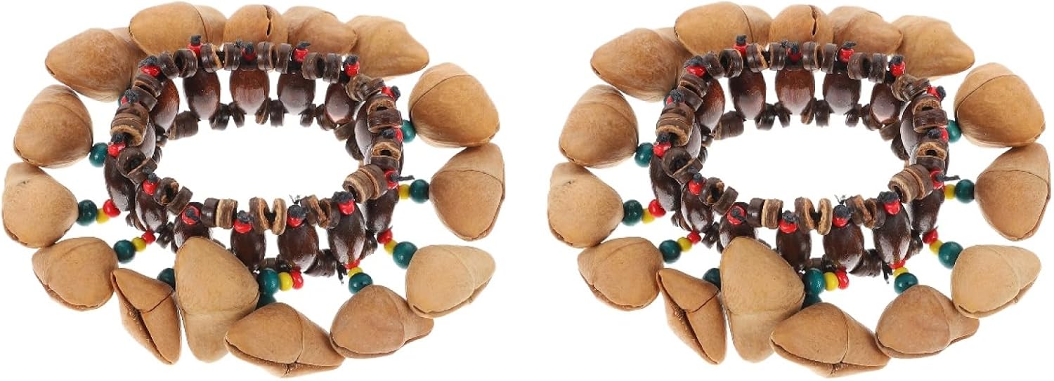 Milisten Tambora Dominicana – Paquete de 2 pulseras africanas de concha de nuez africana, instrumentos musicales, campanilla de tuerca africana,