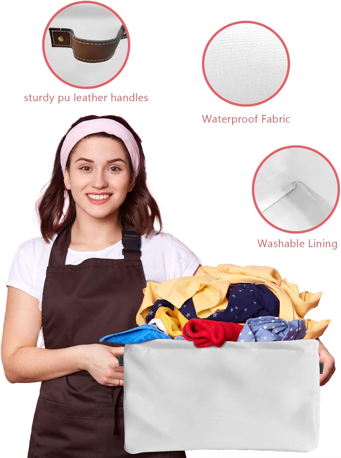 Cesta de almacenamiento blanca para organizar estantes, cajas de almacenamiento plegables con asa, moderno y simple telón de fondo blanco de lona,