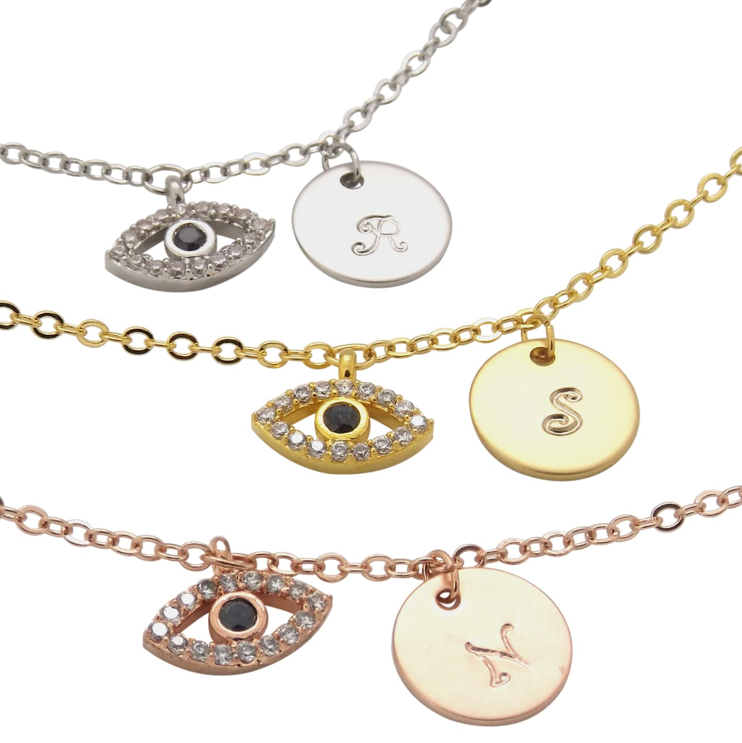 Evil Eye Bracelet with InitialSilver Plated Rose Gold Plated or 16k Gold PlatedGreek Evil Eye Cubic Zirconia Bracelet