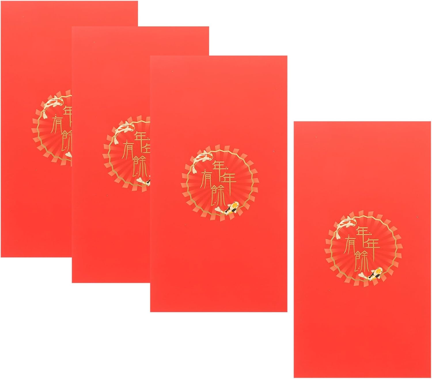 Vaguelly Sobres rojos de año nuevo 3D 2024, 4 unidades, loto chino, carácter, año del dragón, Fengshui, Fortuna, sobre Hong Bao Lucky Money Red