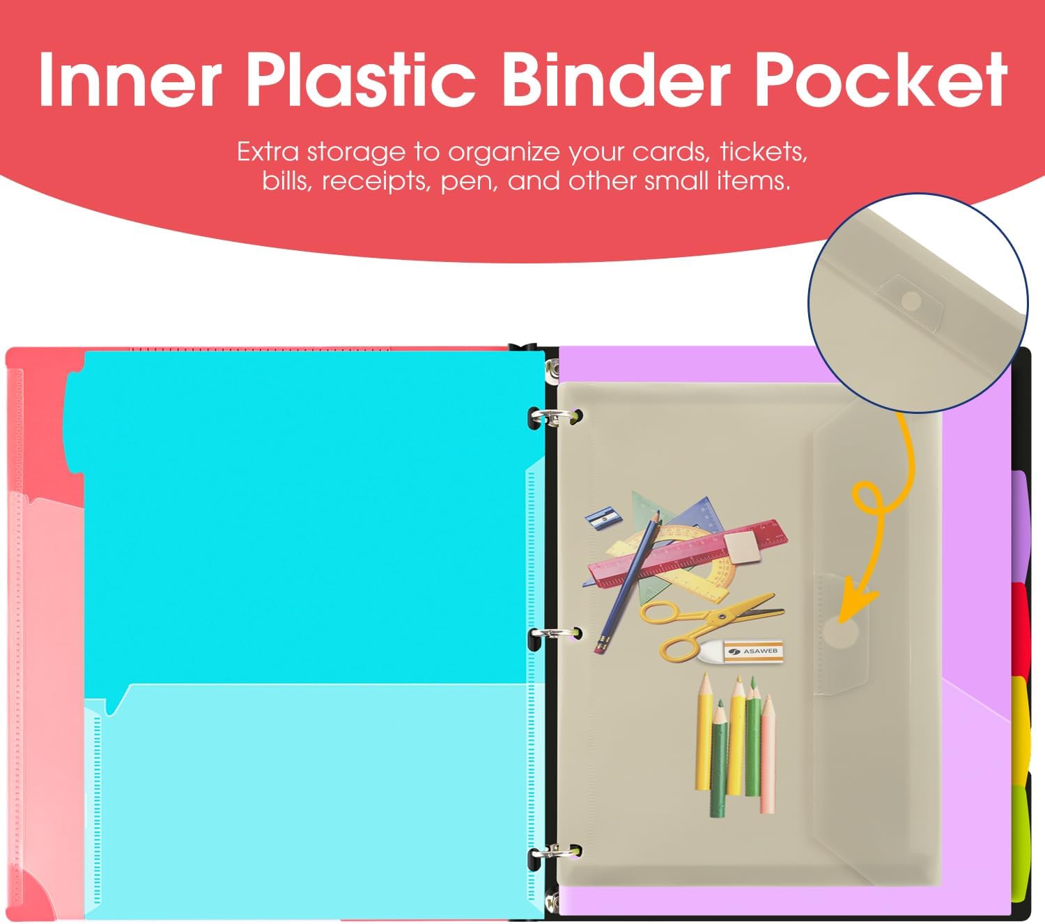 INFUN Carpeta organizadora telescópica de proyectos, carpeta de 13 bolsillos y 3 anillos de 1 pulgada con cubierta frontal personalizable, divisor