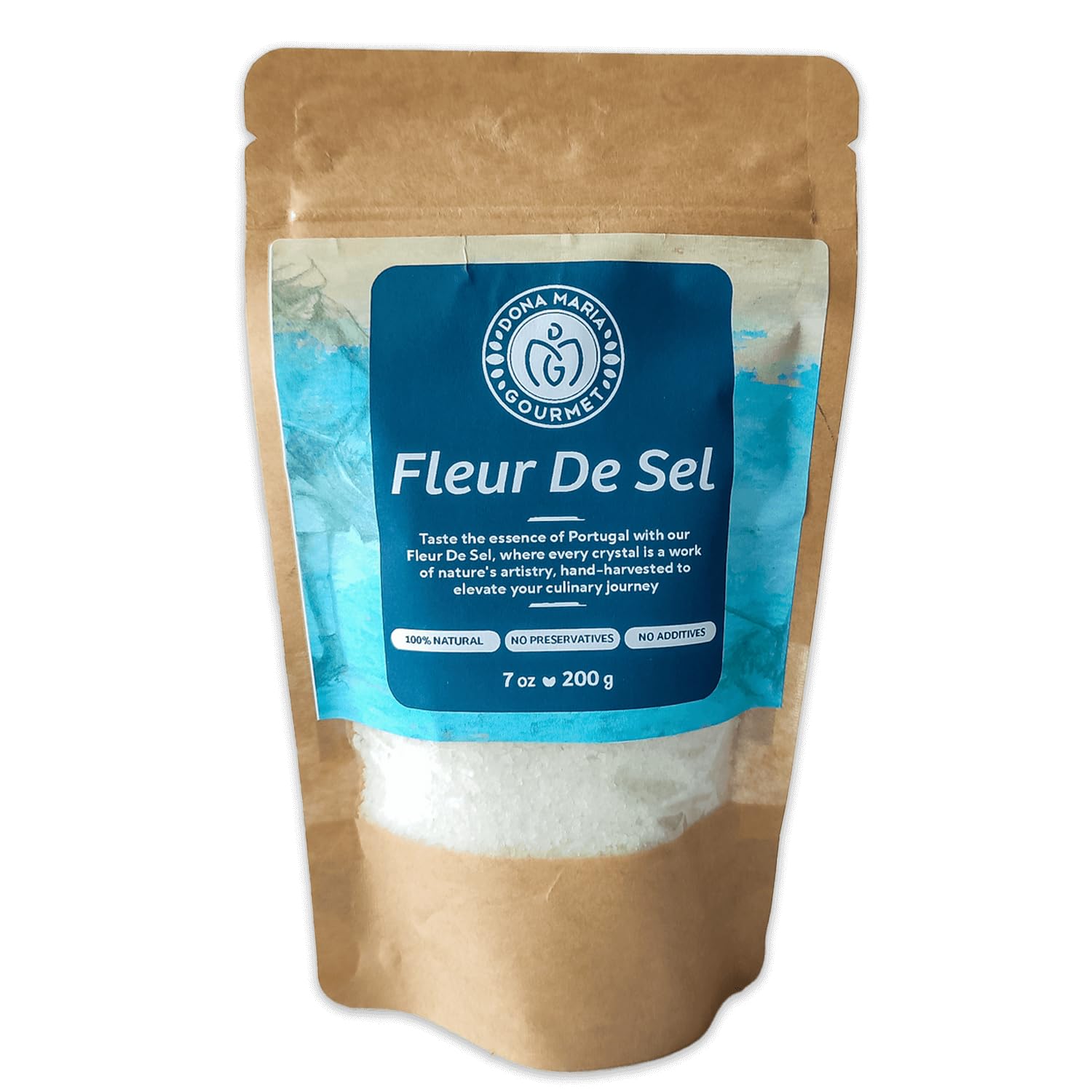 Fleur De Sel 7oz Gourmet Salt Hand Harvest Dona Maria Gourmet Sal marina natural