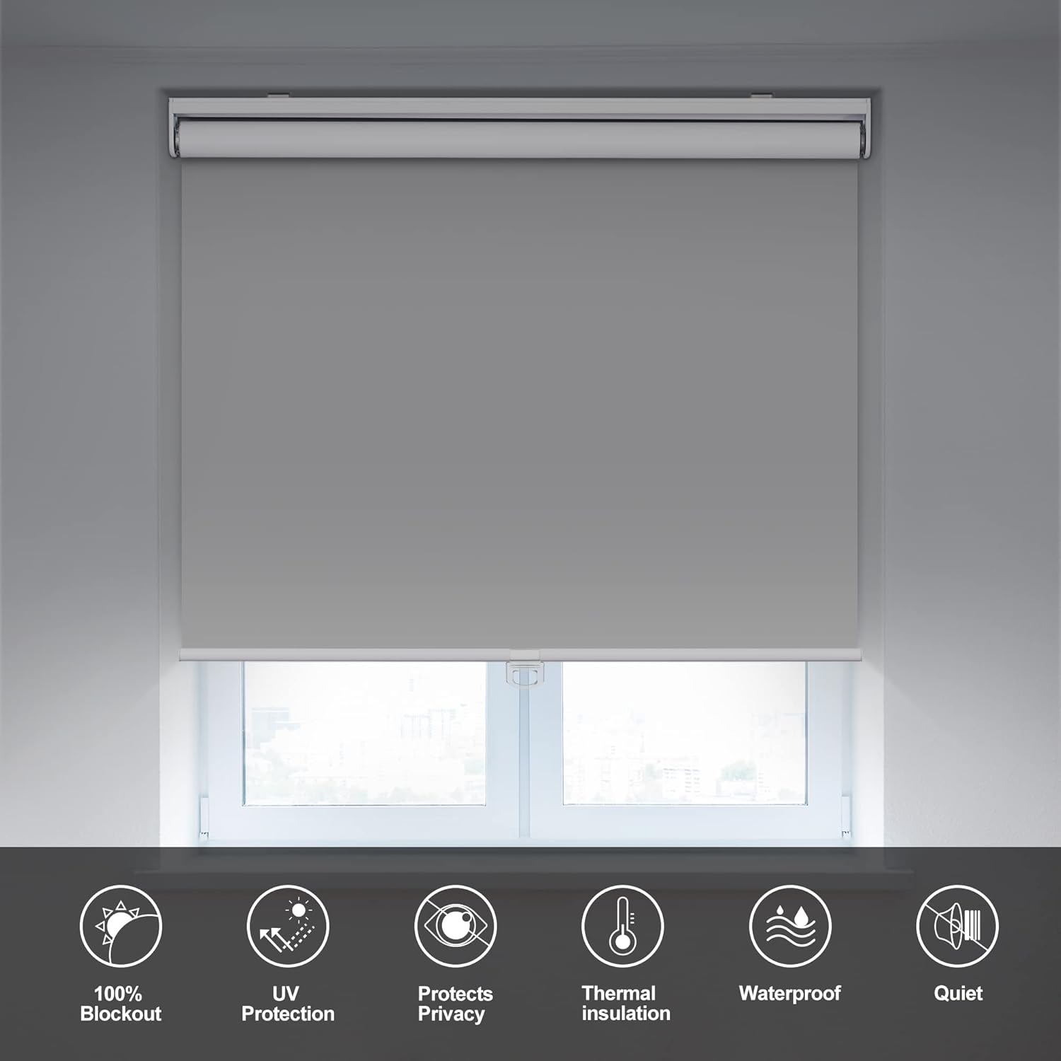 BERISSA Persianas enrollables opacas para ventanas, sin cordón, con protección UV, ahorro de energía, oscurecimiento de habitación, para ventanas,