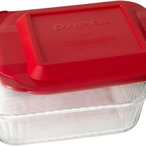 Pyrex Fuente cuadrada para horno, de 8 pulgadas, con tapa plástica roja. Pyrex Fuente cuadrada para horno, de 8 pulgadas, con tapa plástica roja.