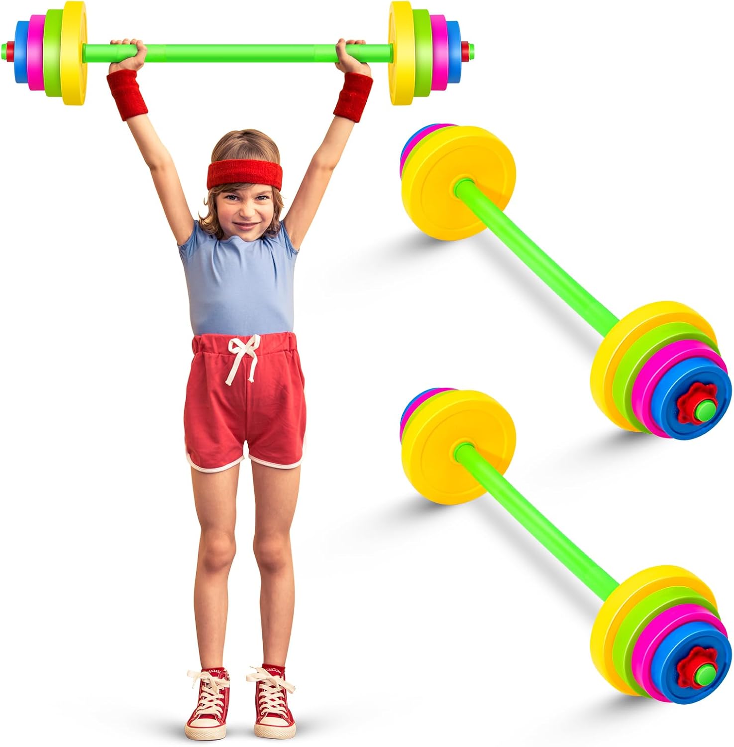 Juego de 2 mancuernas para niños, equipo de entrenamiento colorido, pesas de plástico para niños, principiantes, ejercicio, gimnasio, fitness,