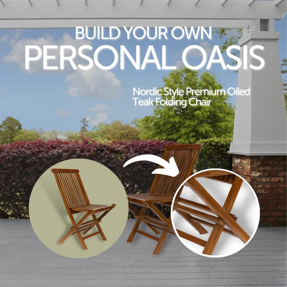 Silla plegable de estilo nórdico para uso en interiores y exteriores, patio, balcón, comedor (acabado aceitado, marrón)