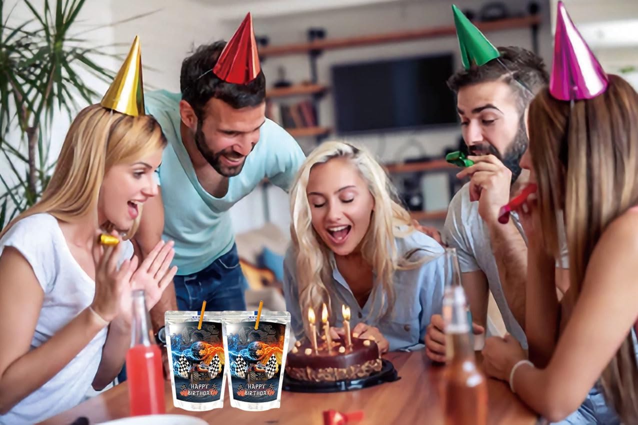 Suministros para fiesta de cumpleaños de Monster Truck, 24 piezas de calcomanías para bolsas de jugo de camión monstruo, calcomanías de decoración