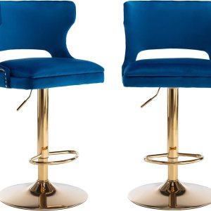 Shunzhi Juego de 2 taburetes de bar giratorios de terciopelo ajustables con altura de mostrador con respaldobase, sillas de bar modernas tapizadas Shunzhi Juego de 2 taburetes de bar giratorios de terciopelo ajustables con altura de mostrador con respaldobase, sillas de bar modernas tapizadas