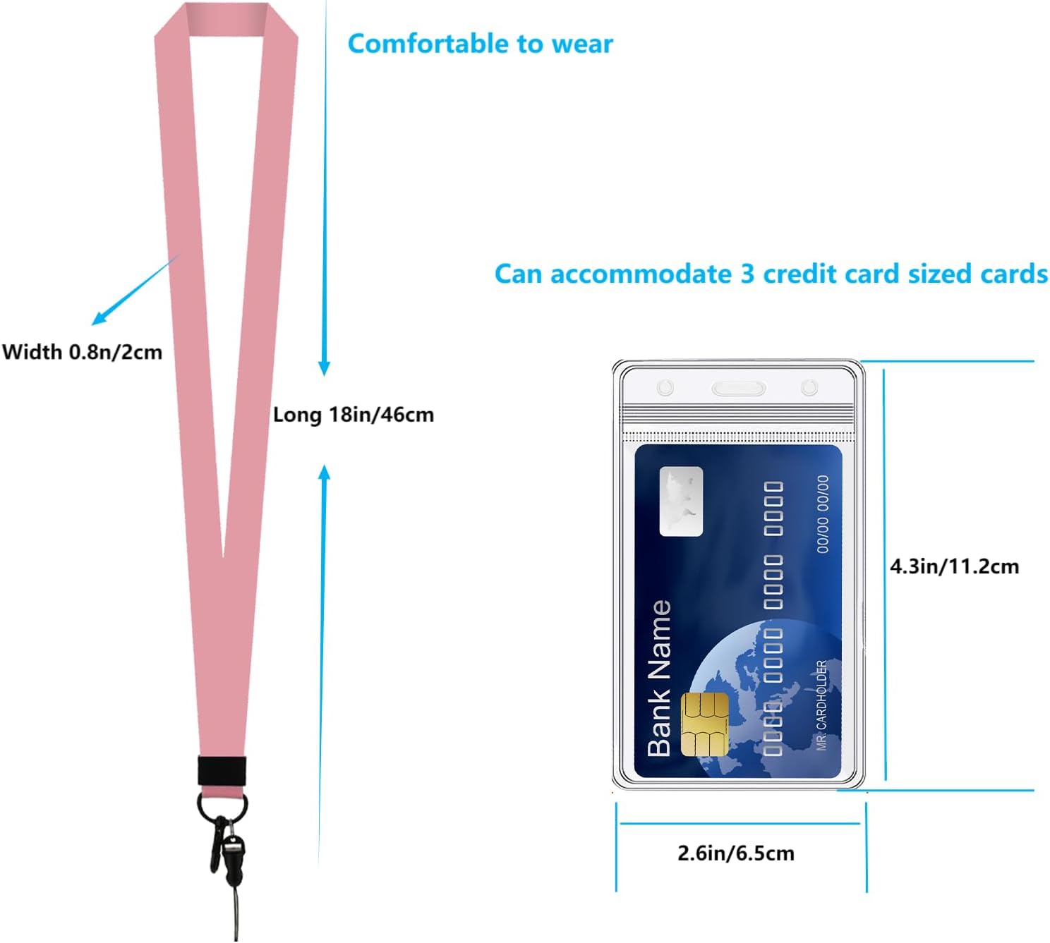Cordón, cordón para el cuello, con soporte para tarjeta de identificación impermeable, cordón de nailon desmontable, 18 pulgadas, juego de 4 piezas