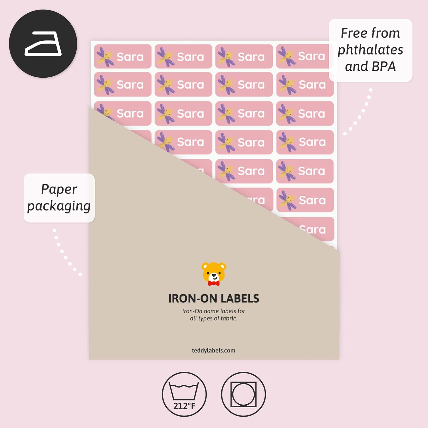 Etiquetas termoadhesivas con nombre para ropa (120 unidades, 1.2 x 0.5 pulgadas) – Etiquetas personalizables para ropa, seguras para la ropa sucia y
