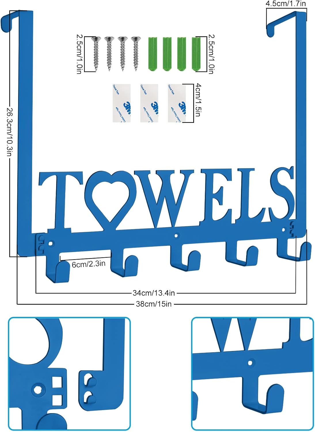 Ganchos para toallas sobre la puerta, toalleros de metal, soporte para toallas con letras de corazón para colgar toallas de baño, toallas de baño,