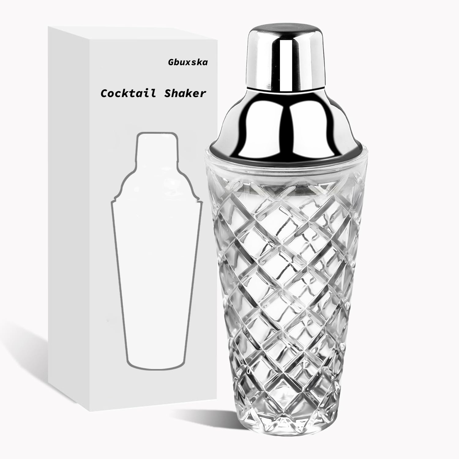 Kit de coctelera de cristal, 14.2 onzas de Martini Mocktail con tapa de acero metálico a prueba de fugas y colador para uso doméstico y carrito de