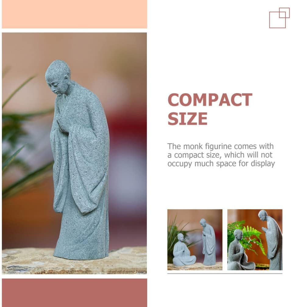 Happyyami Bonsái – 2 figuras de monje de piedra, estatuas de Buda zen, esculturas de monje de pie para paisaje al aire libre, decoración de jardín,