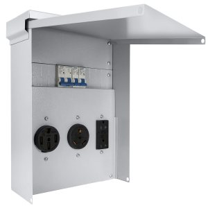 Panel de toma de corriente temporal, 20, 30, Receptáculo de caja de interruptor eléctrico con pedestal de 50 amperios RV con disyuntor, precableado Panel de toma de corriente temporal, 20, 30, Receptáculo de caja de interruptor eléctrico con pedestal de 50 amperios RV con disyuntor, precableado