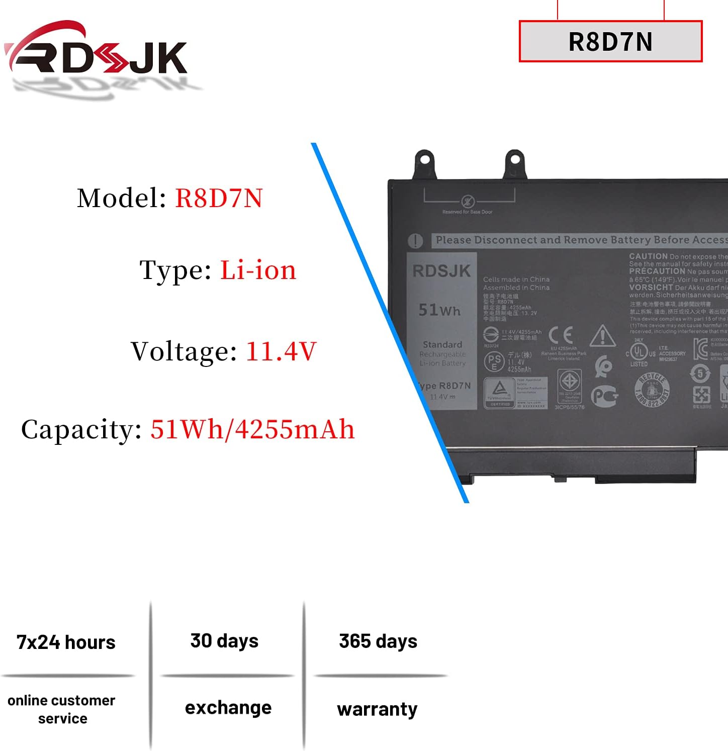 R8D7N – Batería para laptop Dell Latitude 5400 5410 5500 5510 5511 Precision 3540 M3540 3550 Inspiron 7590 7591 7791 2 en 1 Series 0R8D7N 1V1XF