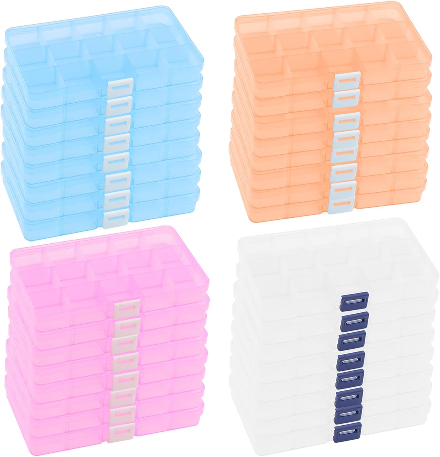 Paquete de 32 cajas de plástico organizador de joyas de 15 rejillas, caja organizadora de almacenamiento de cuentas de plástico de colores con
