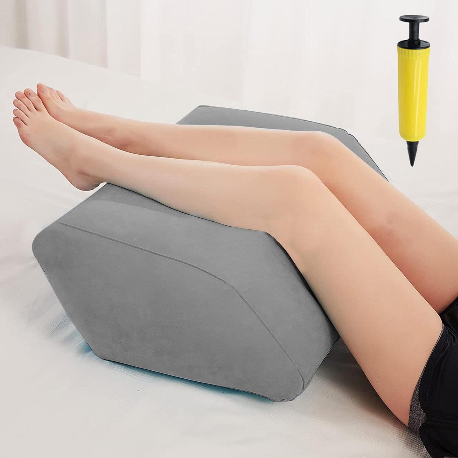 Fonowx Almohada inflable para piernas Almohada de elevación de piernas Fácil de inflar Almohada de cuña de rodilla de viaje Almohada de cuña