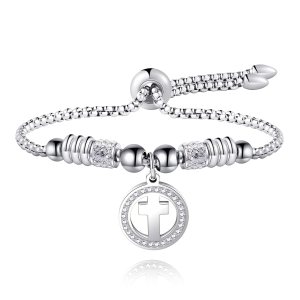 Cross Bracelet for Women Silver Cross Charm Bracelets Adjustable Stainless Steel Jesus Catholic Bracelet Religious Gifts for Women Cross Bracelet for Women Silver Cross Charm Bracelets Adjustable Stainless Steel Jesus Catholic Bracelet Religious Gifts for Women