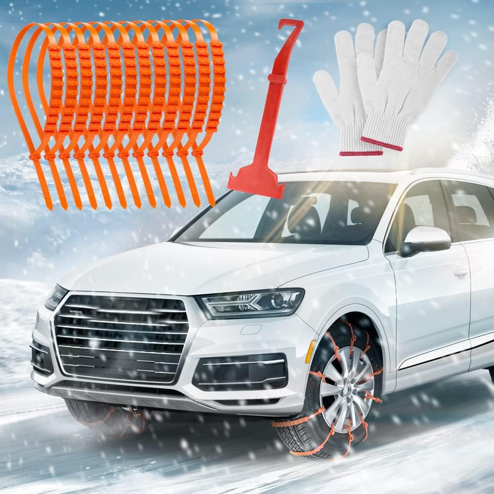 Oziral 12 cadenas de nieve reutilizables, cadenas universales antideslizantes de emergencia para neumáticos aptas para la mayoría de automóviles,