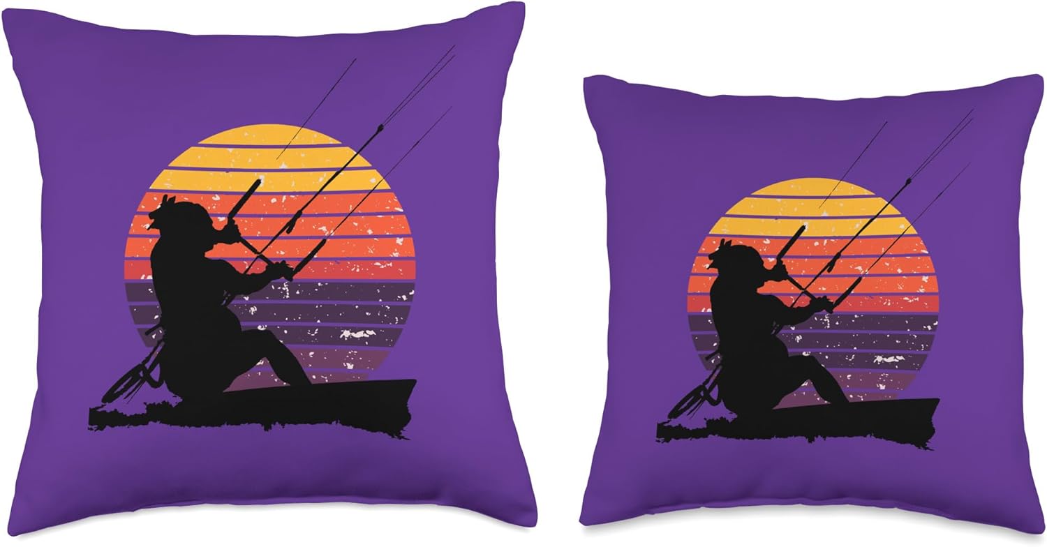 Kitesurf Gifts and Surf Lover Tees by taiche Kitesurfer Action Sport Artistic Silhouette Retro Sunset Throw Pillow, 16×16, Multicolor