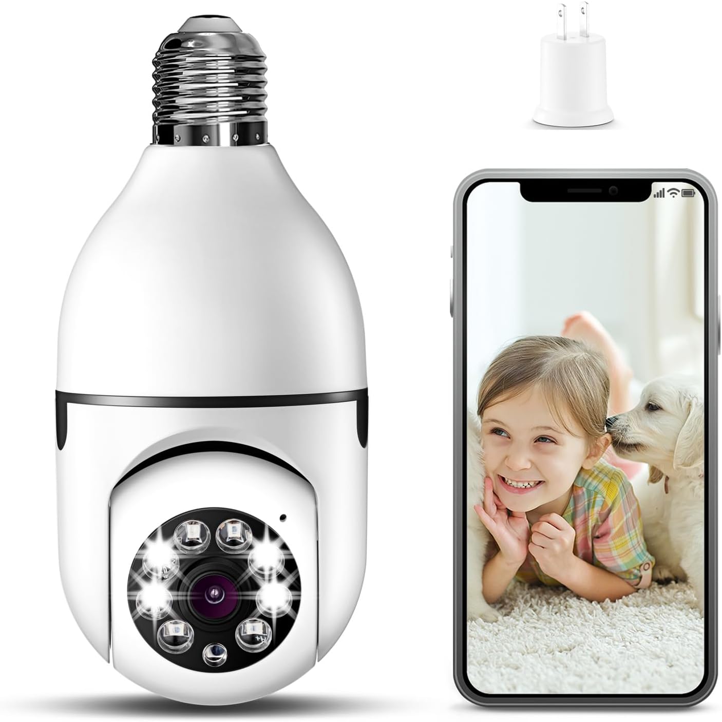 Fowutz Cámara de seguridad de bombilla, cámara de seguridad de enchufe de luz de 1080P para bombilla con detección de movimiento y visión nocturna