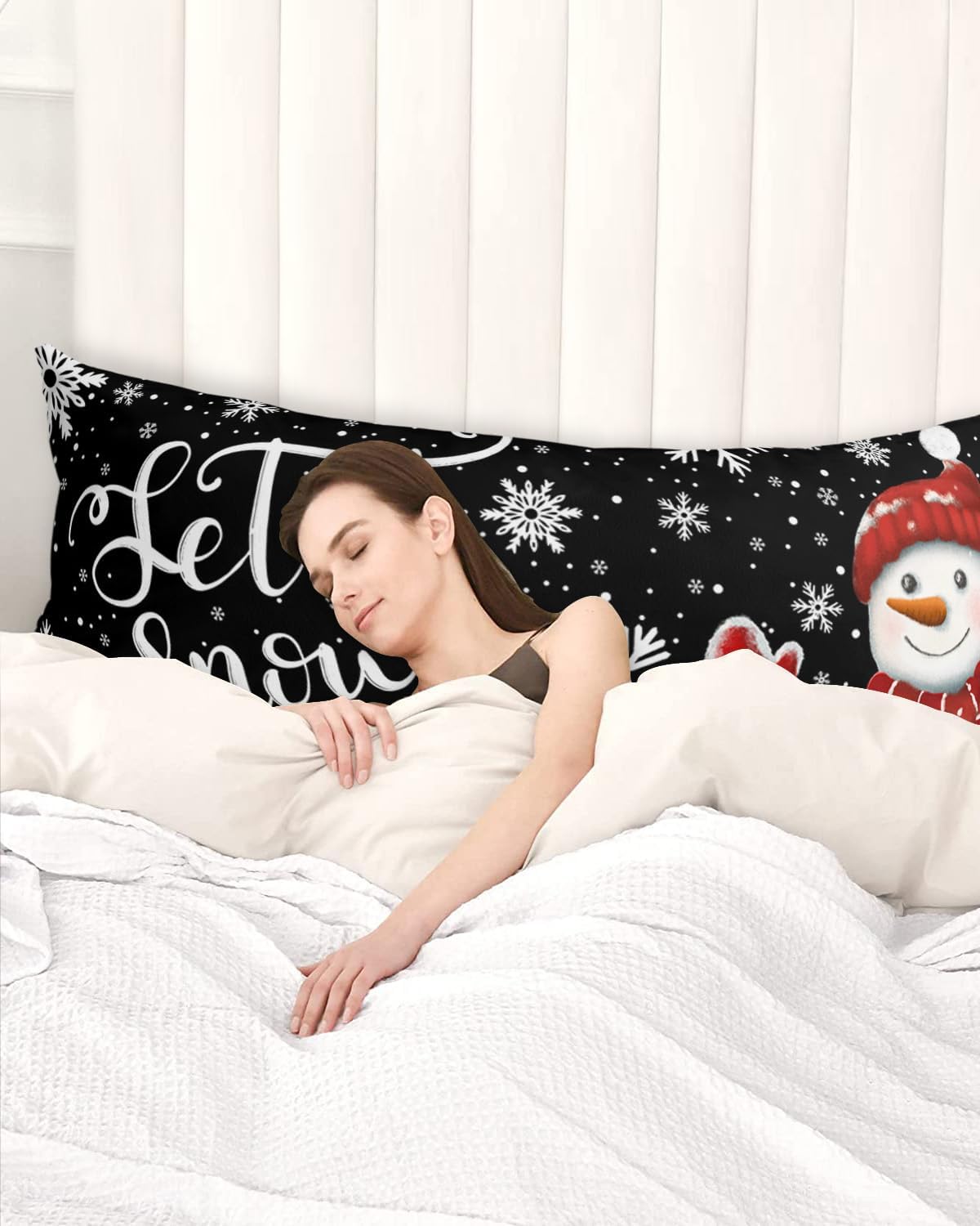 Funda de almohada corporal de muñeco de nieve, fundas de almohada suaves y decorativas de lujo para sofá largo lumbar con cierre de sobre, Feliz